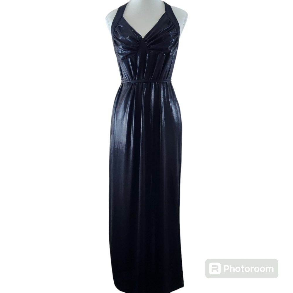 Zara tie neck black satin effect strappy back midi Dress size Medium